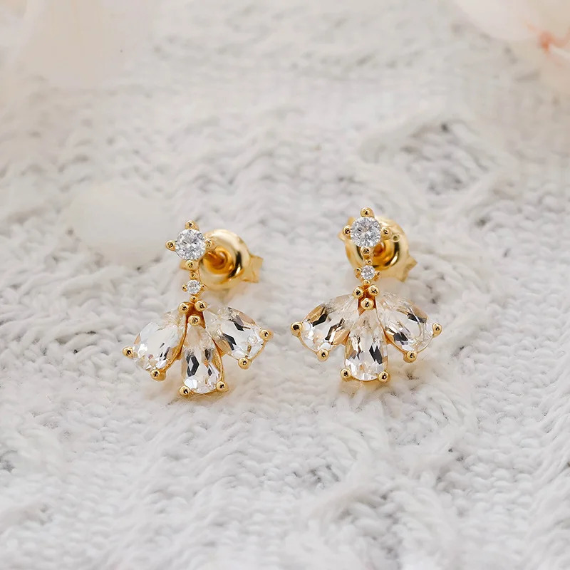 LAMOON natural gemstone yellow jade stud earrings womens 925 sterling silver gold-plated exquisite jewelry elegant ballet Christmas gift 241031