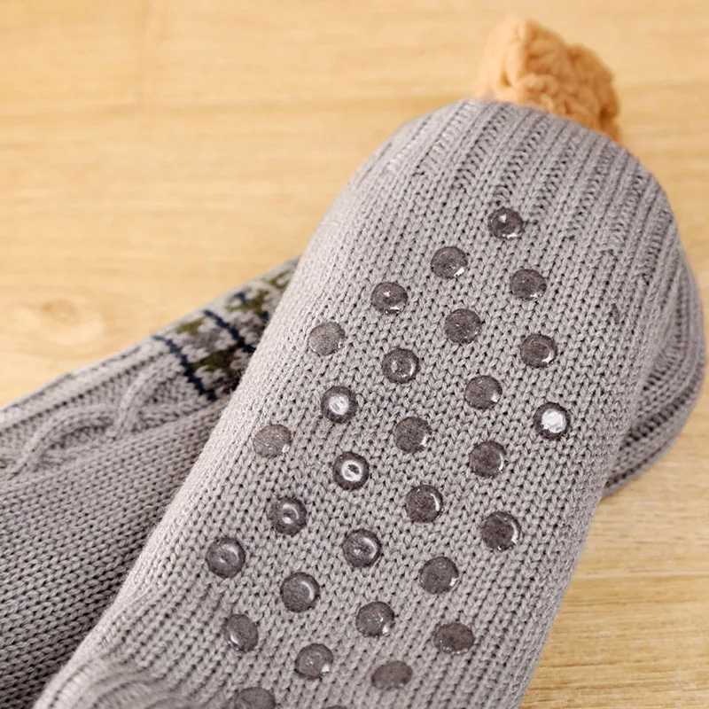 Winter Indoor Slippers Mens Floor Home Bedroom Sleeping Non-slip Knitted Adult Plus Fleece Warm Carpet LX241102