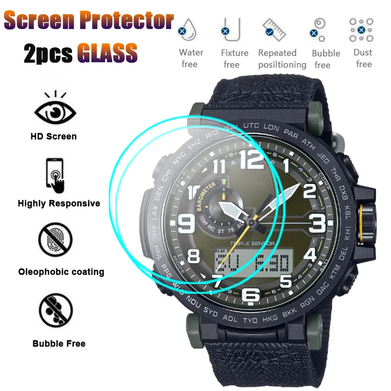 2PCS Tempered Glass Screen Protector For Casio PRO TREK PRG-601 PRG-600/650/240/340 Glass HD Clear Watch Screen Protective Film