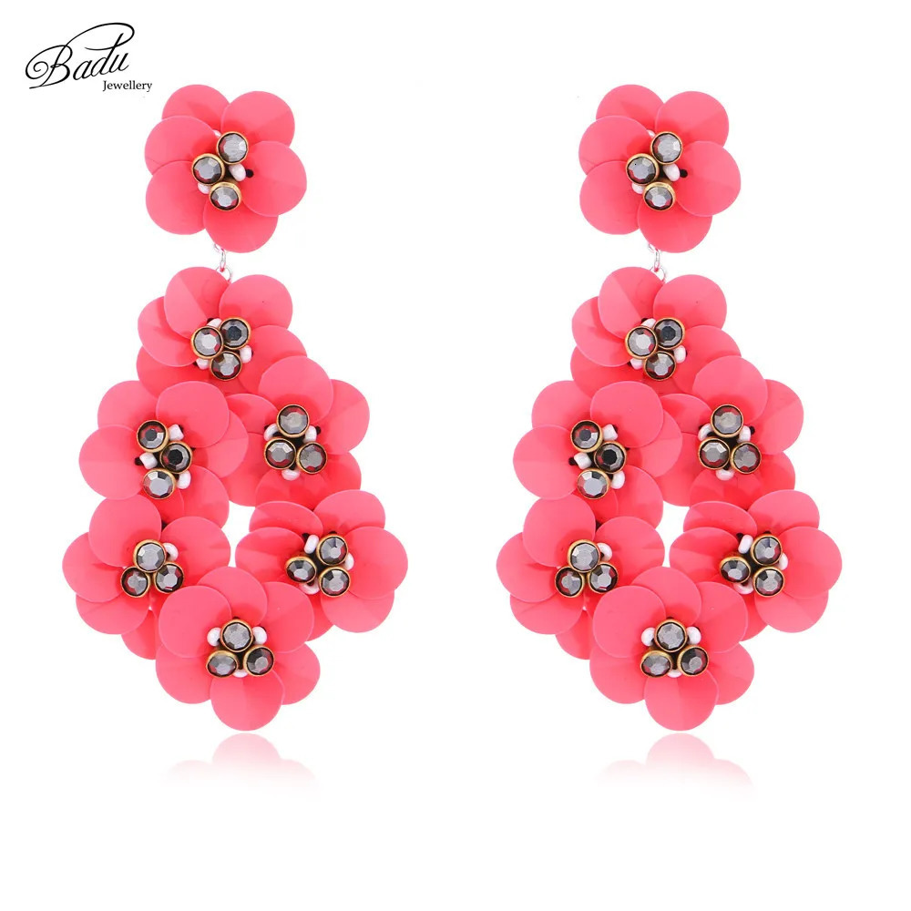 Badu plastic sequin earrings loud bright flower pendant earrings Christmas party jewelry womens party gifts 241031