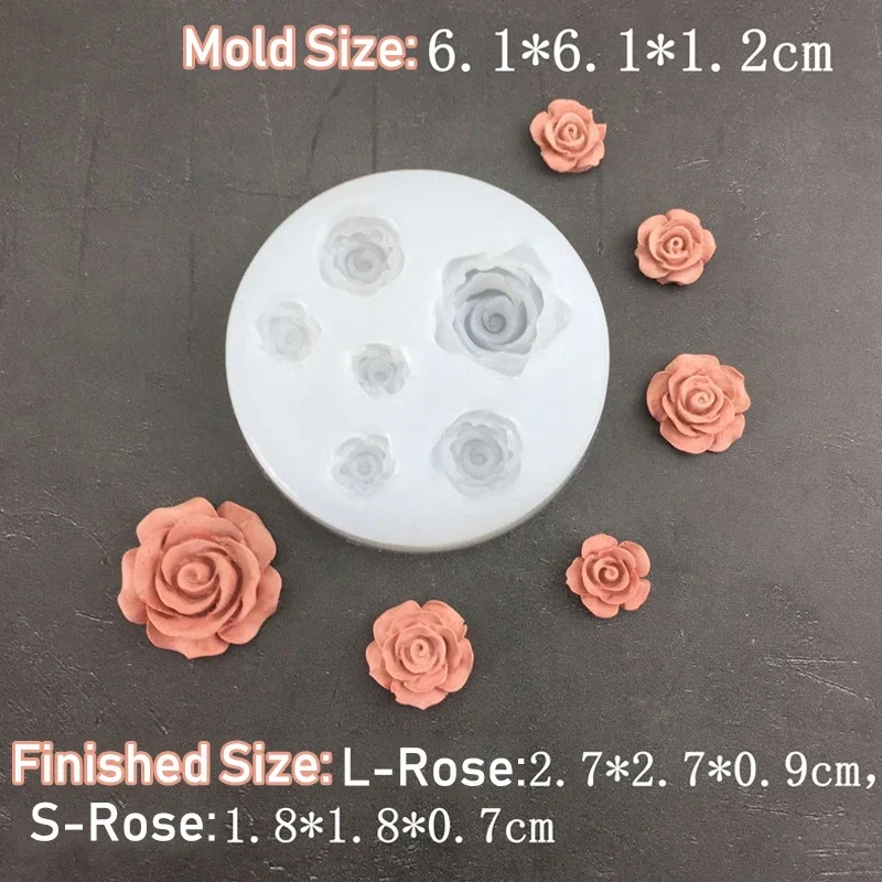 Mini Rose Flower Silicone Mold with Leaf Clay Plaster Mold Candy Chocolate Fondant Cake Decor Wedding Cupcake Topper Baking Mold