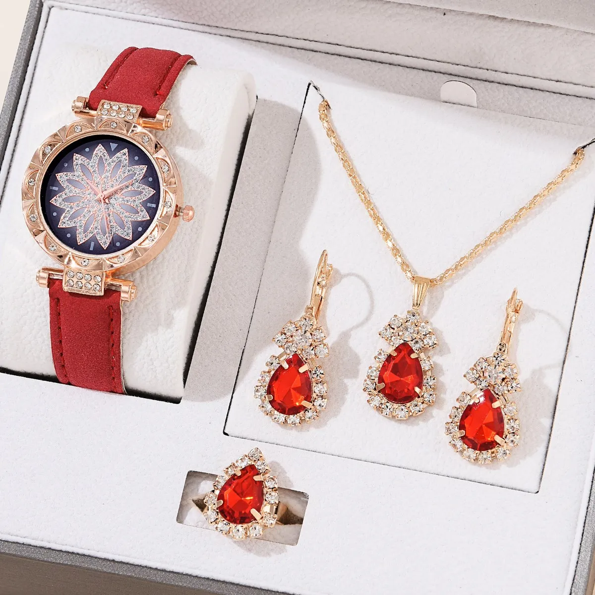 5pcs Set Watches For Women Leather Band Ladies Watch Simple Casual Women's Analog WristWatch Bracelet Gift Montre Femme(No box)