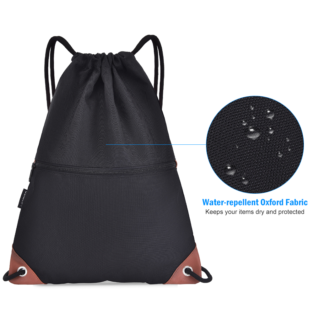 Gym Sack Drawstring Backpack Water-resistant Drawstring Bucket Bag with Zipper Pockets Light Sack for Adults and Teenagers Kids