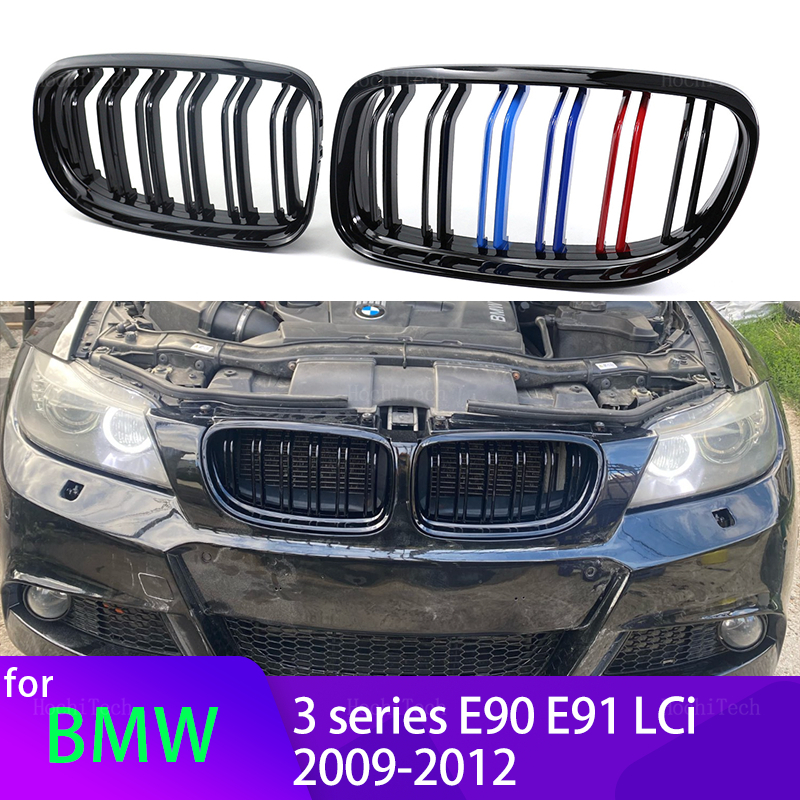 2Pcs Style Gloss Black Front Kidney Double Slat Grill Grille for 3 Series E90 E91 LCi 2009 2010 2011 2012 Car Styling