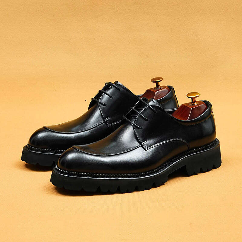 Business Casual For Men, Made Of Genuine Leather Cowhide, With Pointed Tips And A Thick British Sole Inside. Men's Shoes, Derby Shoes