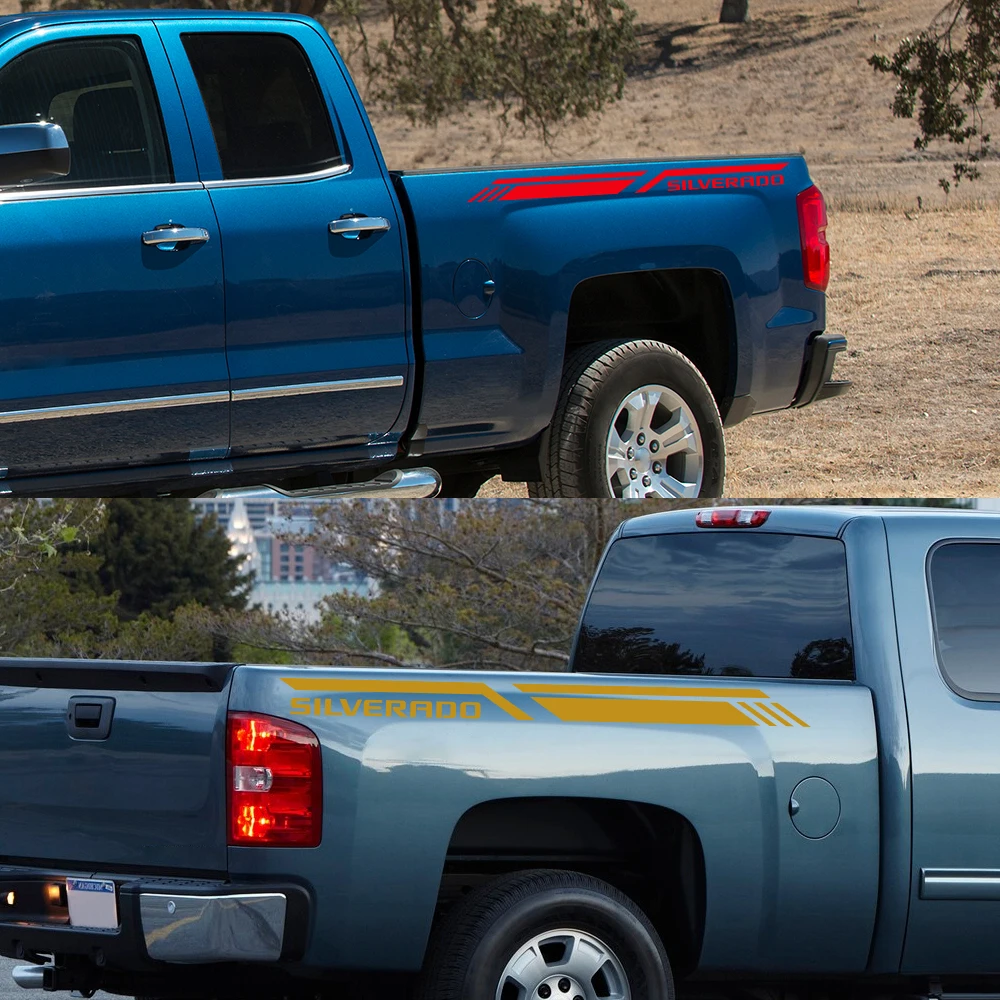 Pickup Bed Side Sticker For Chevrolet Silverado 1500 2500 HD Car Stripes Style Decor Decal Truck Vinyl Cover Auto Accessories