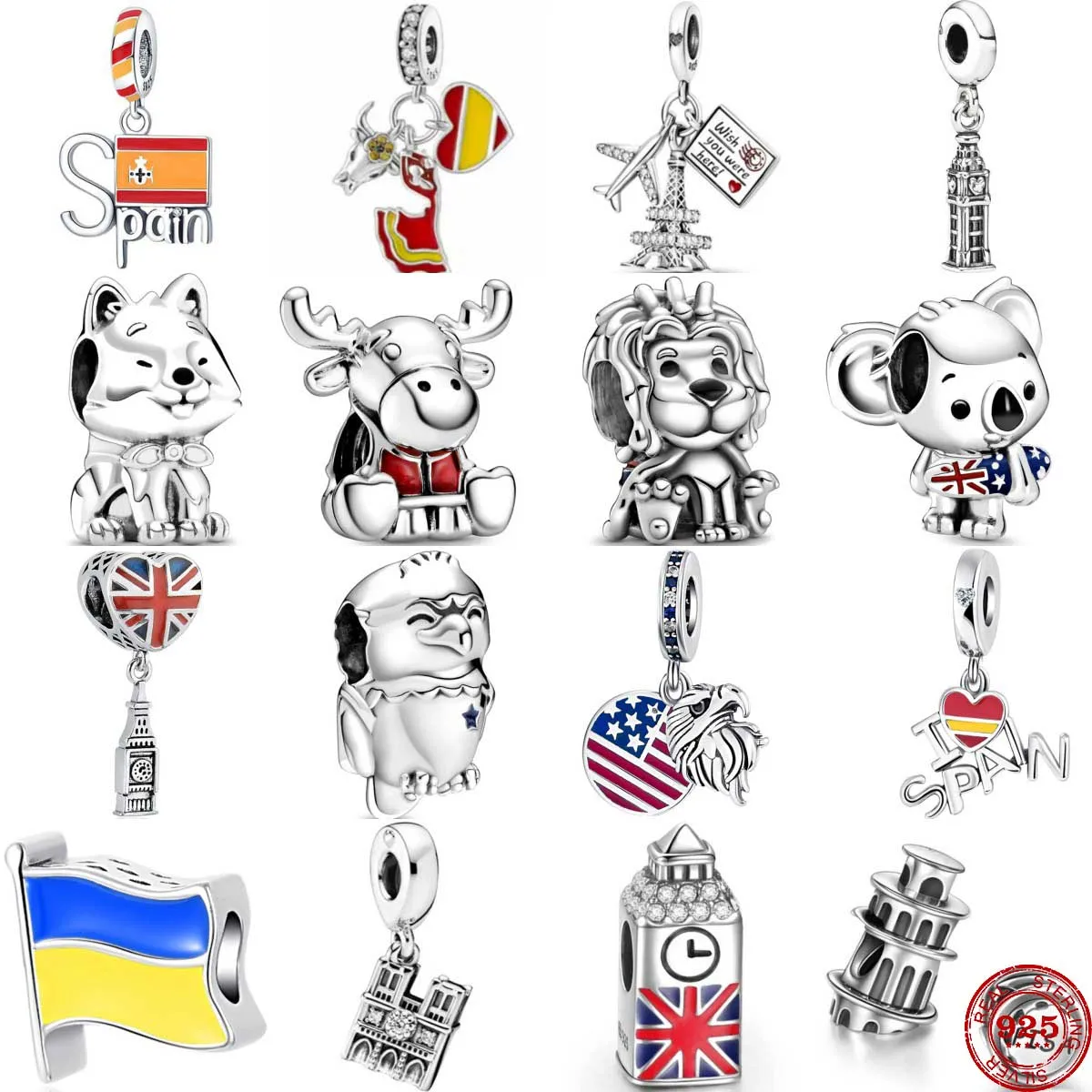 925 Sterling Silver The Paris Tower UK Spain Ukraine Pendans Bead Diy Fit Original Pandora Charm Bracelet Necklace Women Jewelry