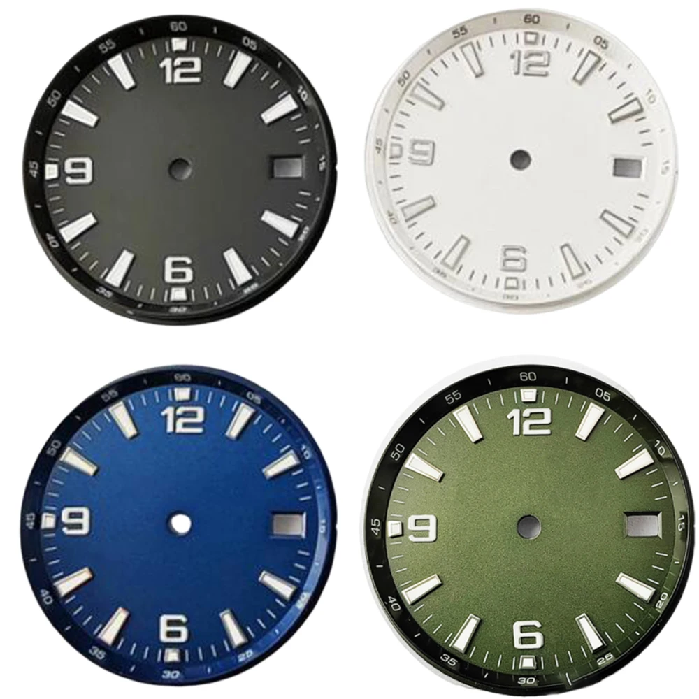 31mm Black White Blue Dial Green Luminous Sterile Watch Fit NH35 NH35A Movement