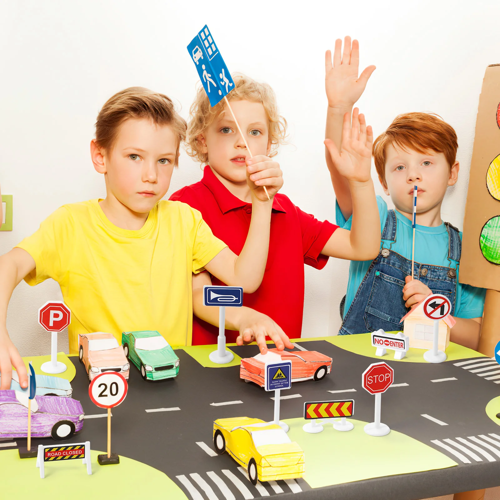 Mini Traffic Signs Model Road Block Models Road Signal Toys Fences Parking Children Safety Educational Toys
