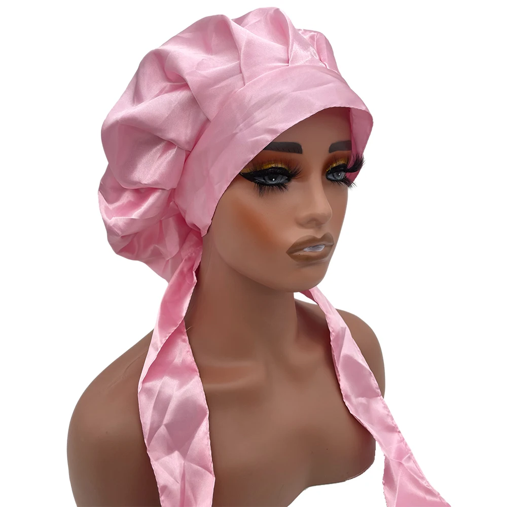 Satin Tie Bonnet for Women Double Layer Satin Bonnet With Tie Edge Scarf Wrap Bonnet Silk Sleep Cap Hair Bonnet for Curly Hair