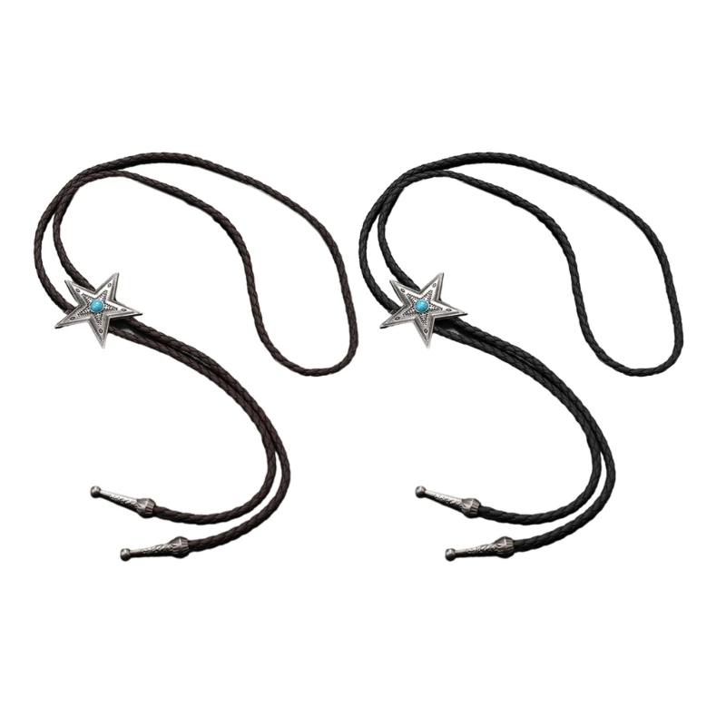 Elegant Black Bolo Tie with Star Pendant Cowboy Star Necktie Western Necklace Cool Bola-Tie Western Cowboy Costume Wholesale