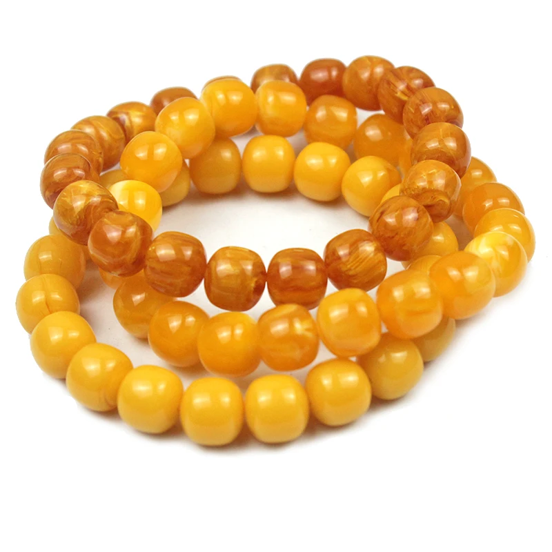 10mm Amber Mineral Amber Old Beeswax Barrel Shape Original Stone Men Give Gifts To Friends Yellow Round Beads Buddha Bracelet