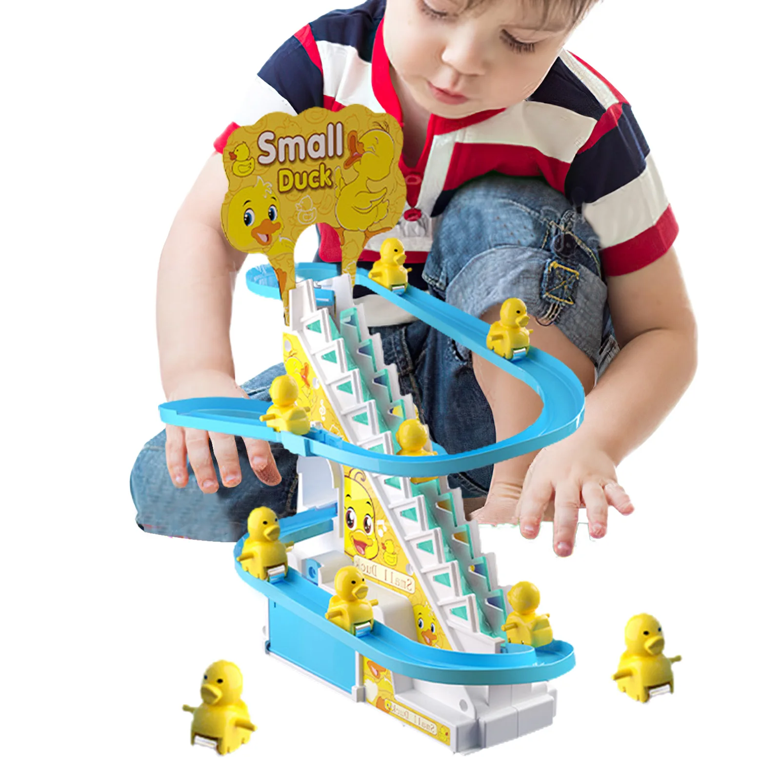 Funny Baby Toys Electric Duck Track Slide Toys Boys Girls Ducks Climb Stairs Toy Baby LED Lights Music Roller Coaster For Kids