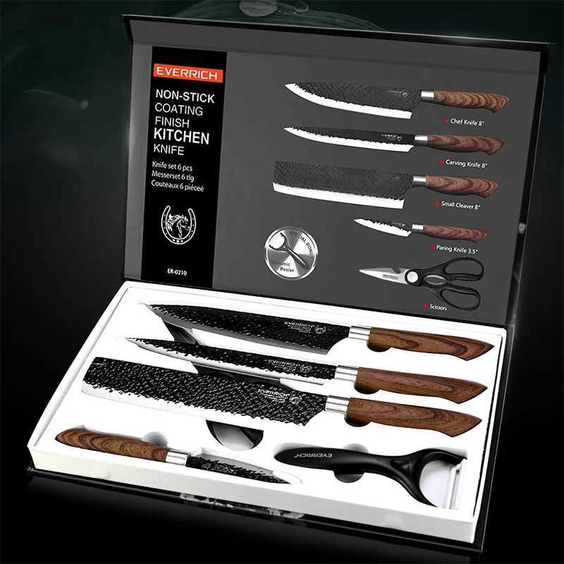Kitchen Knife Stainless Steel Set Tools Forging Kitchen Knife Scissors Peeling Machine 6-piece Chef Slicer Nakiri Paring Knife Gift Box X241102