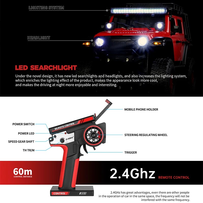 Wltoys 2428 1:24 Mini RC Car 2.4G With LED Lights 4WD Off-Road Vehicle Model Remote Control Mechanical Truck Toy for Children