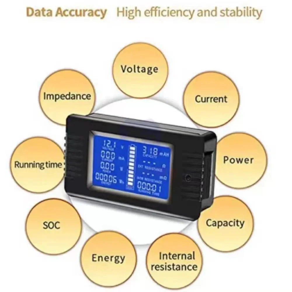PZEM-015 50A Digital Battery Tester Ammeter Voltmeter Power Meter Power Capacity Impedance Residual Power Tester(With 50A shunt)
