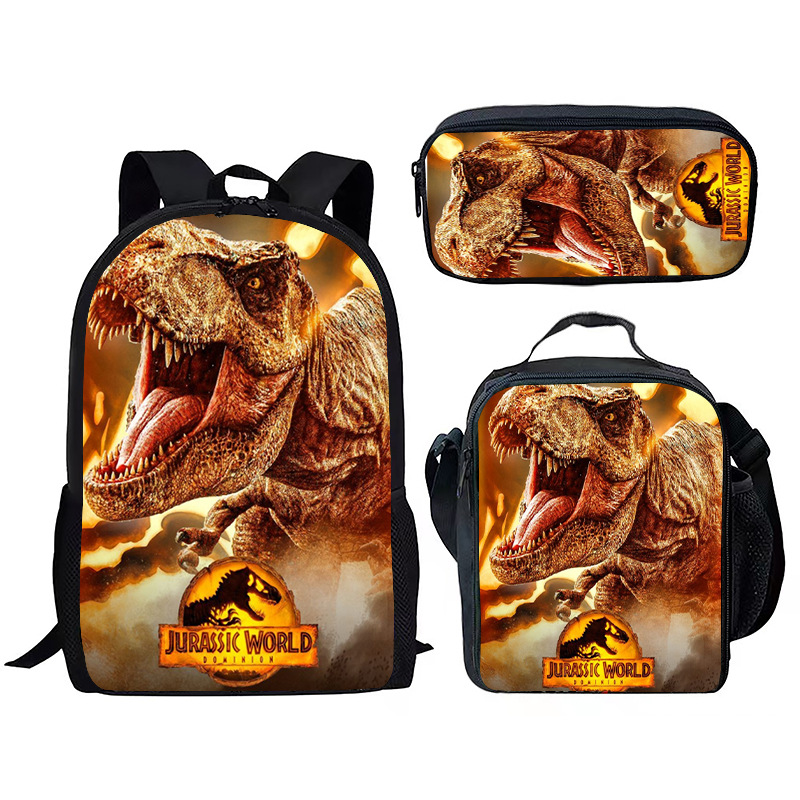 Jurassic World Dinosaur 3pcs/Set Backpack 3D Printed School Student Bookbag for Teens Men Laptop Daypack Lunch Bag Pencil Case