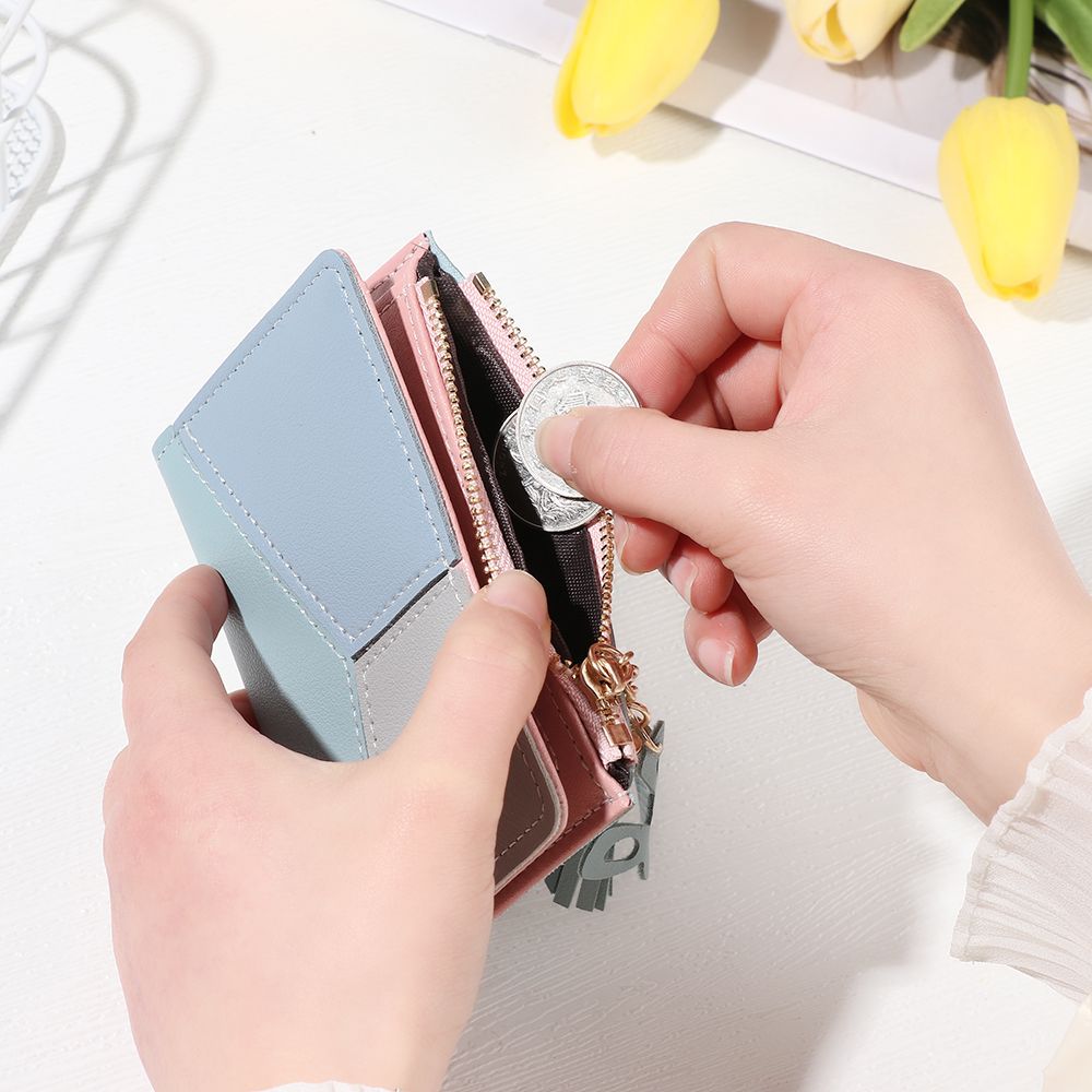 Women's Small Wallet: Popular Cute Tassel Design, Zipper Closure, PU Leather Panelled Mini Coin Purse for Ladies