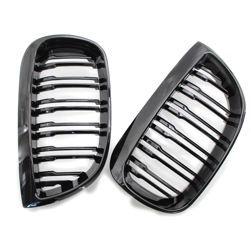 For E81 E87 120d 120i 130i Car Grill Front Kidney Racing Grills Gloss Black Grille Auto ABS Double Slat Grilles 04-06