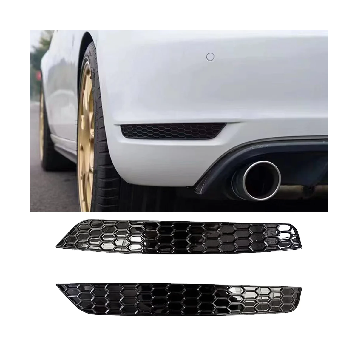 1Pair Honeycomb Tail Rear Fog Light Cover Trim Styling for Golf 6 GTI Rear Bar Bumper Reflector Strips Sticker Glossy