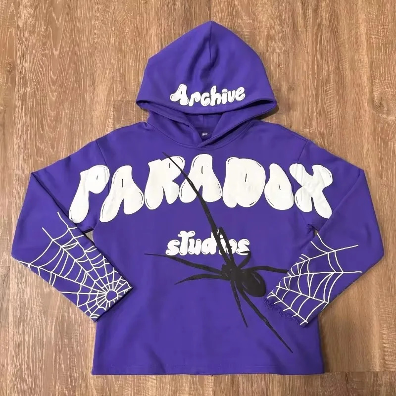 Y2k Street Fashion Hip Hop Rock Jacket Gothic Punk Retro Spider Web Printing Super Large Hoodie Mens Casual Zipper 241031
