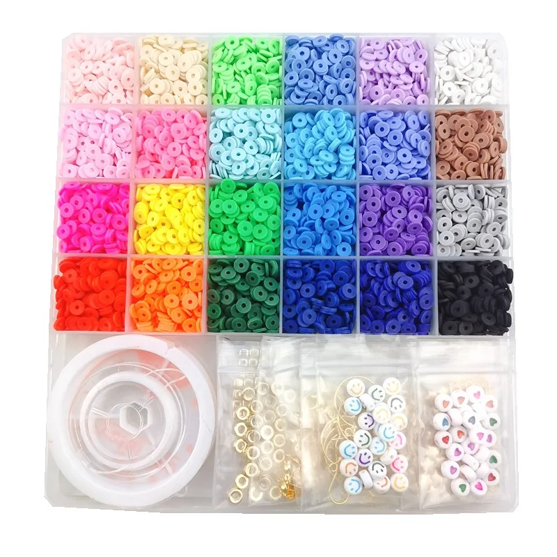 QXTC Polymer Clay Beads Set 24 Rainbow Color Flat Chip Beads For Boho Bracelet Necklce Making Letter Beads Accessories Kit DIY