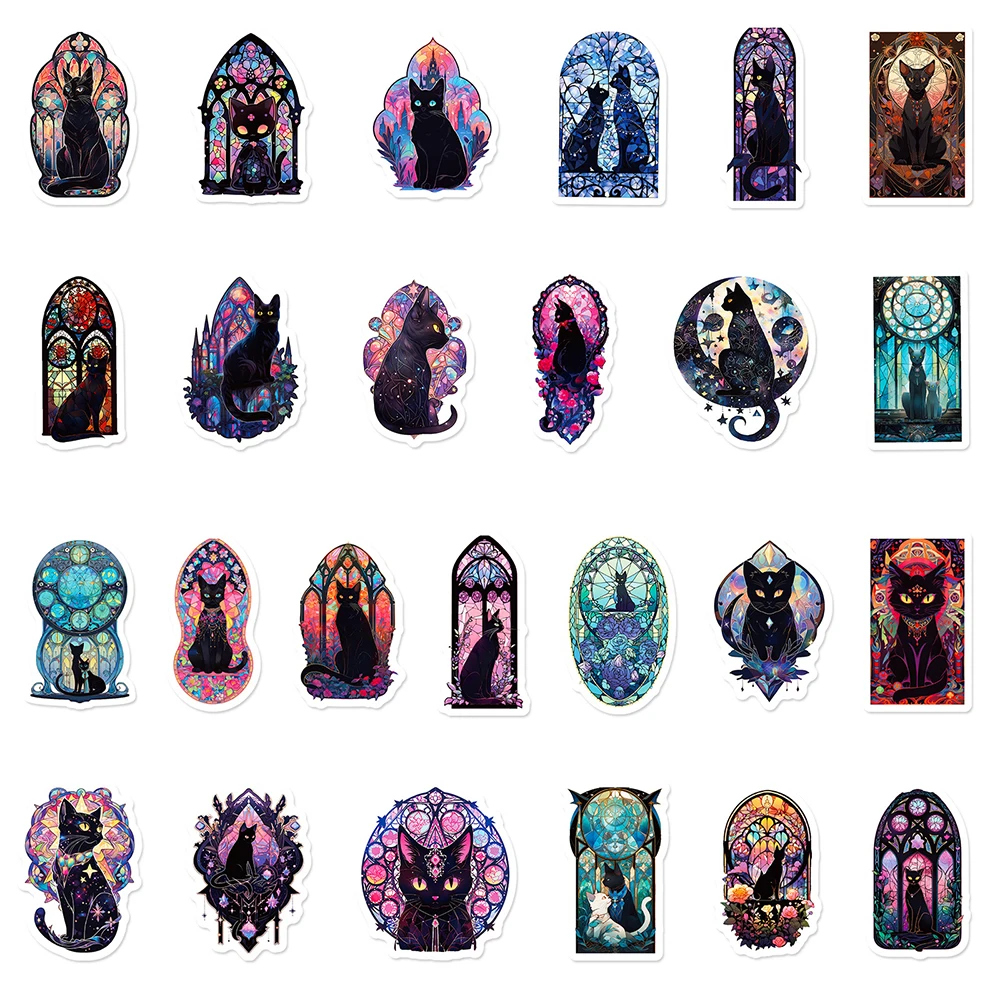 10/30/50pcs Gothic Dark Black Cat Graffiti Stickers Aesthetic Mysterious Goth Decals Toy DIY Phone Laptop Bike Cool Sticker Pack