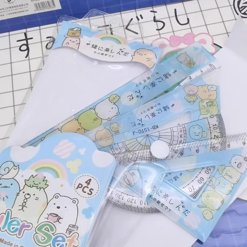 4pcs Straight Triangle Ruler Protractor Kawaii Drawing Painting Tool Rulers Drafting Supplies Korean Stationery School Office