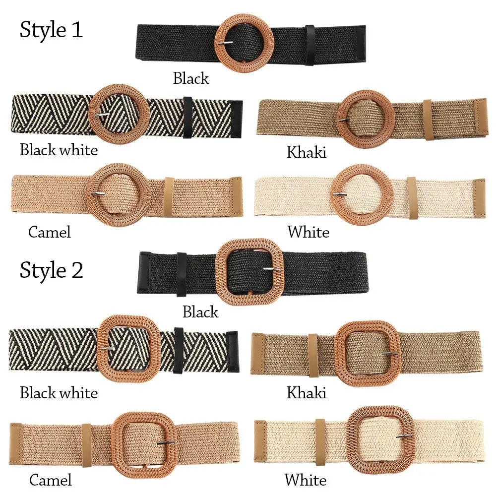Summer Bohemian Women Elastic Waist Belt Straw Belt Braided Waistbelt Wide