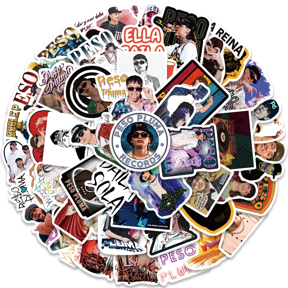 50PCS Peso Pluma Hot POP Singer Stickers for Album Laptop Skateboard Guitar Bicycle Skateboard Fridge Graffiti Toy Sticker