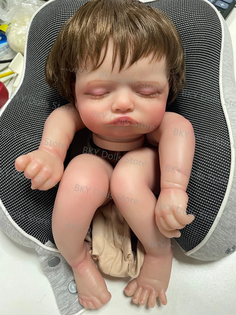 19inch Rosalie Reborn Kit Painted Asleep Doll Kit Parts Unfinished Newborn Reborn Doll Kit Rooted Hair Lifelike 3D Skin Venis