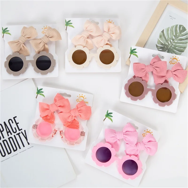 FOCUSNORM 12 Colors Toddler Kids Sunglasses Headband 2pcs Lightweight Sunflower Sun Glasses for Toddler Outdoor Beach Holiday