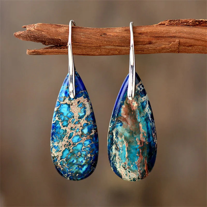 Natural Orange Empire Jasper Stone Pendant Earrings for Women Bohemian Emperor Stone Earrings Jewelry Gifts 241031