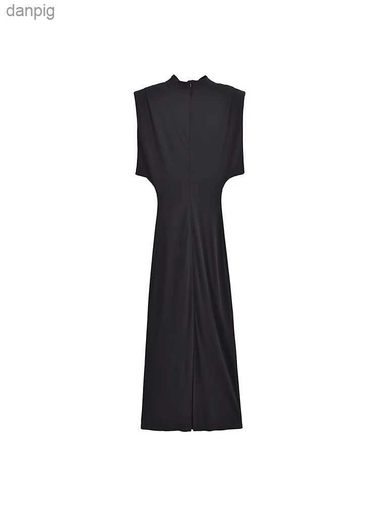 Urban Sexy Dresses TRAF womens long dress Sleve Midi dress with shoulder pads autumn 2023 Bodycon dress elegant party dress for women Y240402