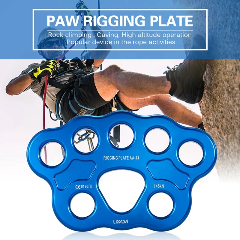 1 Piece 8 Holes Outdoor Paw Rigging Plate 45KN Rock Climbing Mountaineering Anchor Point Connector Gear Rigging Plate Blue