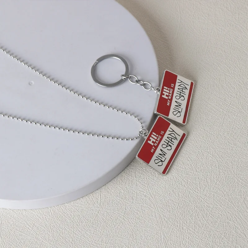Hi My Name Is Slim-Shady Hippie Choker Necklace Pendant Men Square Necklaces Alloy Bead Chain Rapper Jewerly Keychain