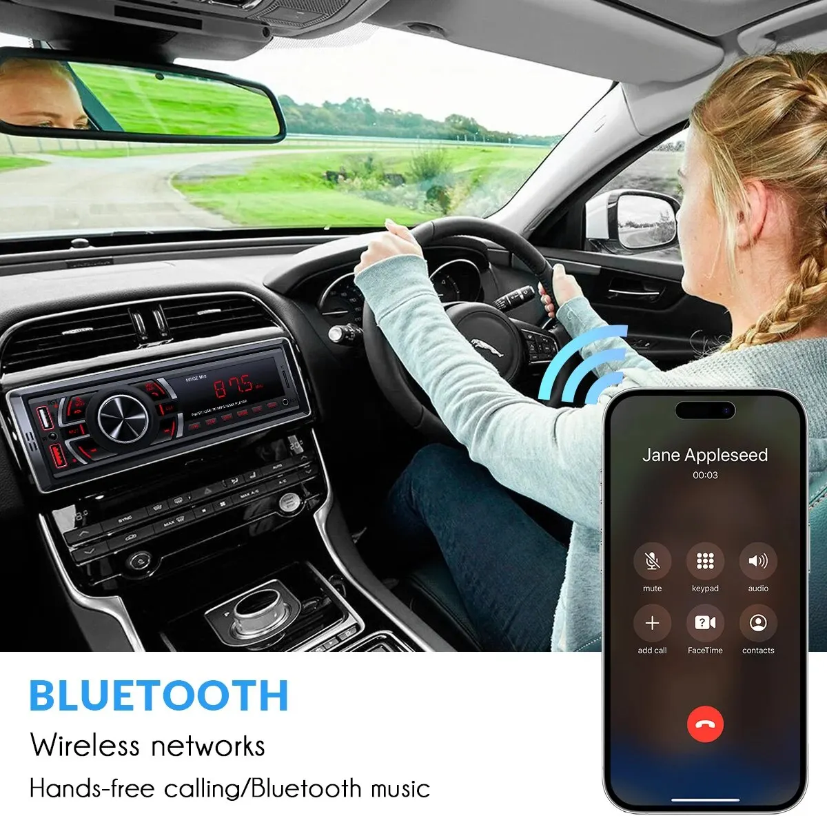 HIVOZ Car Stereo 1 Din Bluetooth MP3 Player 60Wx4 FM Radio Receiver with Remote Control BT/AUX/TF/USB Card In Dash