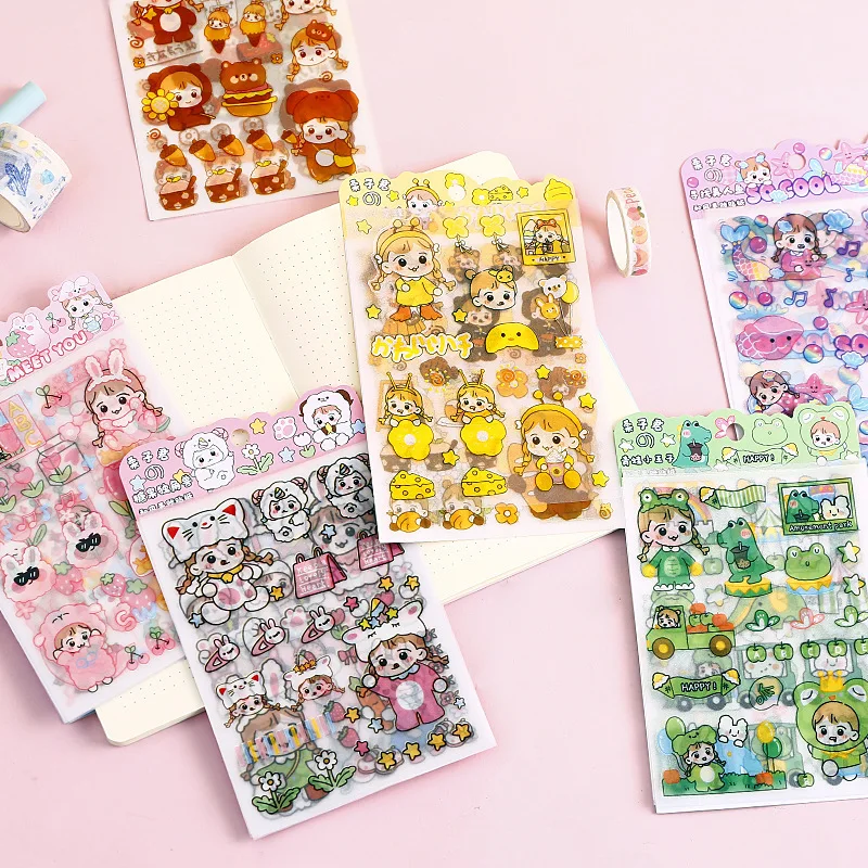 Kawai 4Pcs Pink PET Decorative Stickers Pack Scrapbooking Stationery School Supplies Korean Stickers