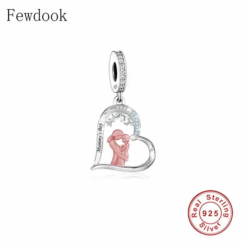 Fit Original Pan Charm Bracelet 925 Sterling Silver Mother and Two Children Mummy We Love You Bead For Making Women Berloque DIY