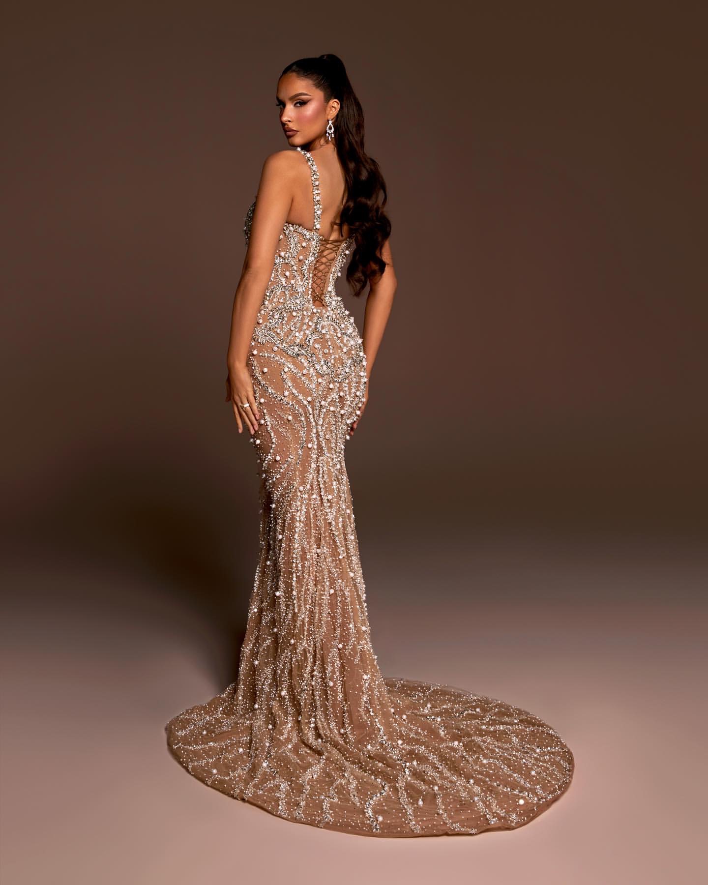 Mermaid Vintage Crystal Evening Elegant With Detachable Train Beaded Pearls Formal Ocns Prom Dress Straps Dresses For Special Ocn Robe De Soiree Es