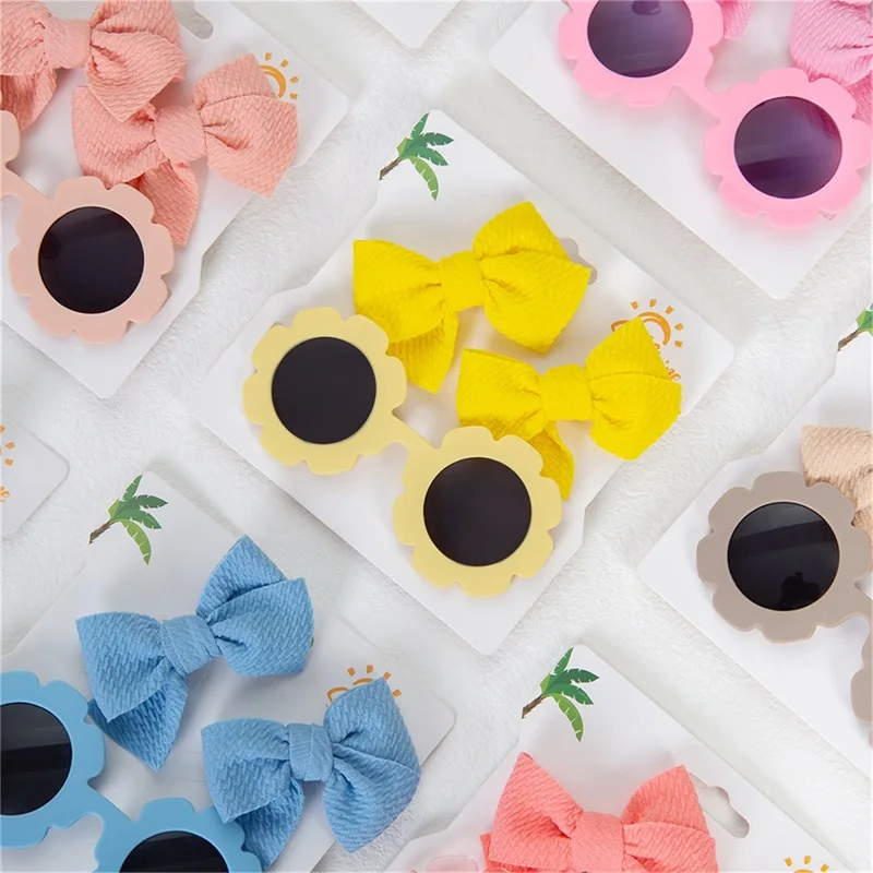FOCUSNORM 12 Colors Toddler Kids Sunglasses Headband 2pcs Lightweight Sunflower Sun Glasses for Toddler Outdoor Beach Holiday