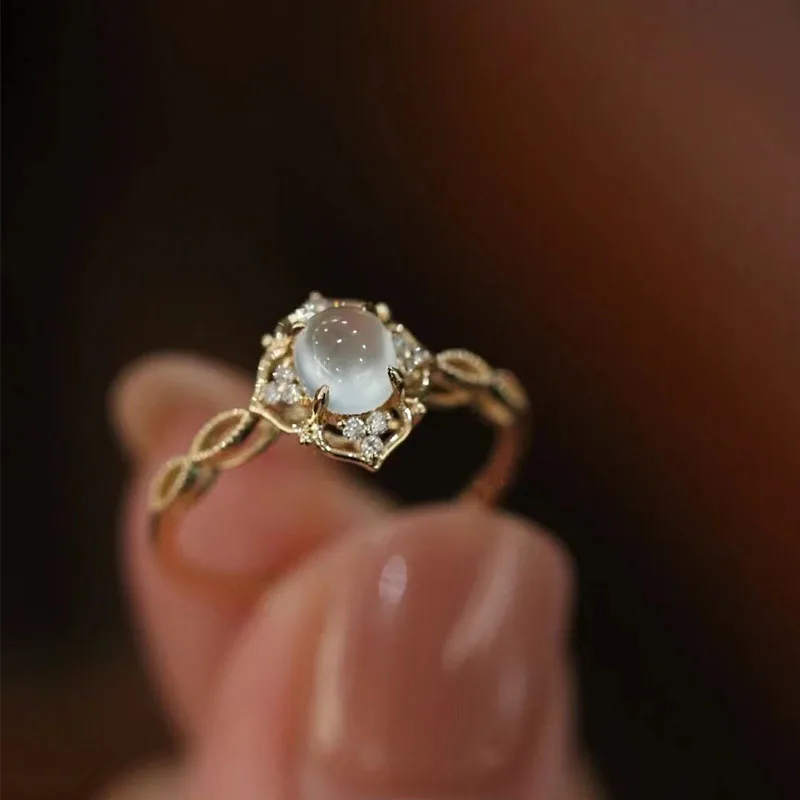 VENTFILLE 925 Stamp Silver Color Opal Ring for Women Girl Braided Hollow Romantic Jewelry Engagement Gift Dropshipping