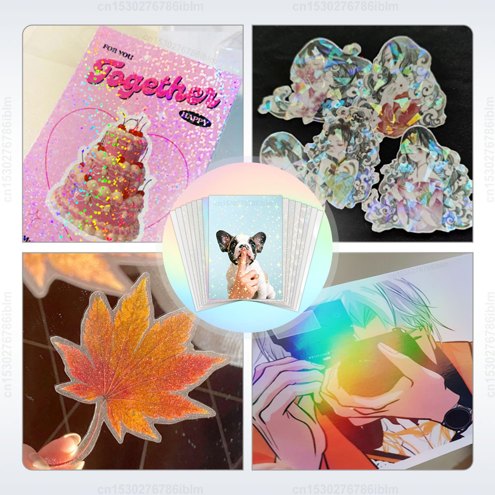 10 Sheets Waterproof Cold Laminating Film Transparent Holographic Broken Glass Adhesive A4 Paper film DIY Photo Laminating Film