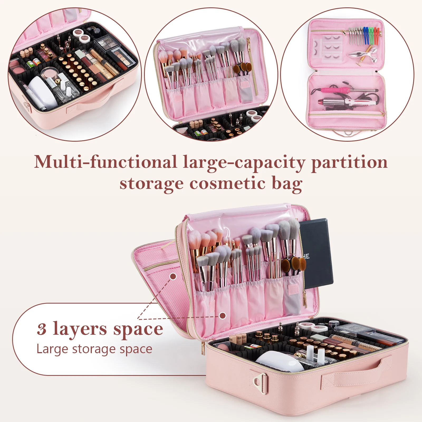 Professional makeup bag oversized makeup train box makeup brush organizer storage box handmade artist bag with divider 241031