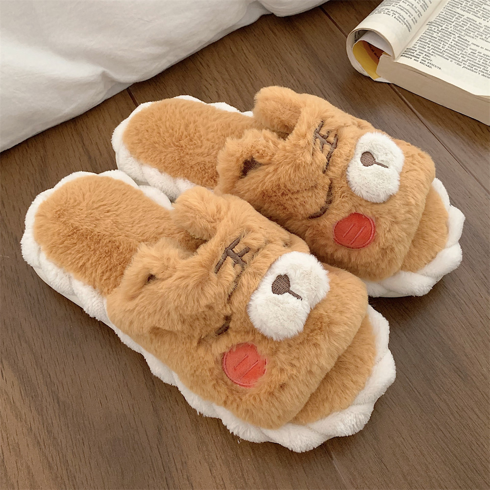 Slipper Fluffy slipper lady plush cute wind tiger winter sweet home fashion girl home casual fashion platform shoes indoor cotton slippers
