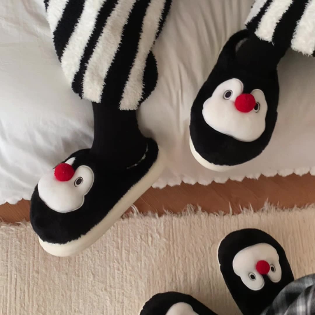 Women's winter toe pack warm cotton slippers Fun cute Penguin soft sole Slipper men's indoor floor flat home couple non-slip shoes