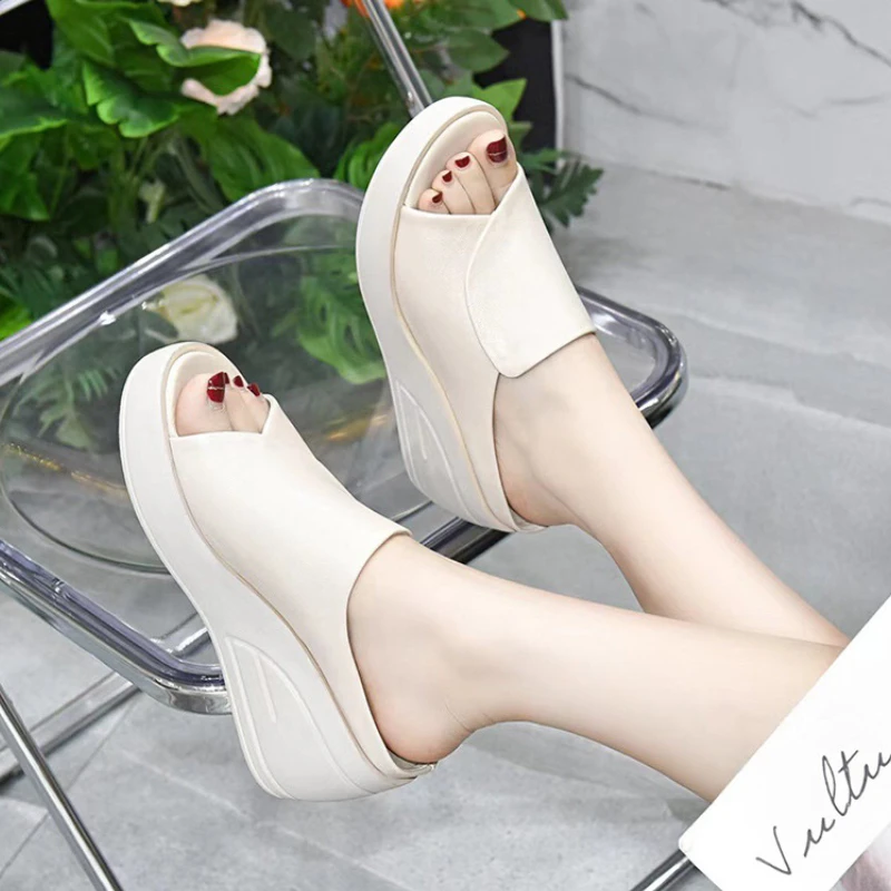 Sandals Slippers Black Wedge Platform Open Toe Women Orthopedics Thick Bottom Beach High Heels Slides 33e4