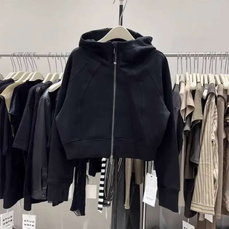 2024 Zipper Short Solid Color Sweatshirt New Korean Haruku Style Casual Versatile Loose Slim Hooded Jacket Women's Tops