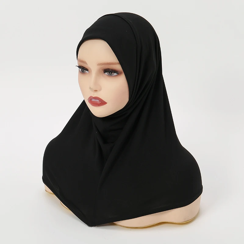 Wholesale Crystal Hemp Hijab Undercap With Chin Part Solid Color Inner Cap For Woman Ready To Wear Muslim Caps Bonnet 48*36cm