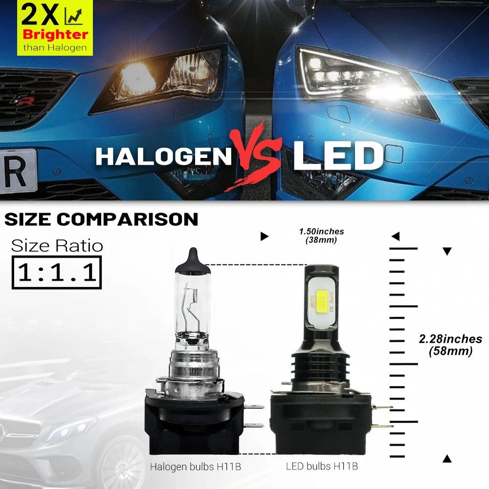 2Pcs H15 H11B H8B H9B LED Lights 20000LM 80W High Beam Car Daytime Running Lamp For Audi Mercedes Benz BMW Volkswagen Golf